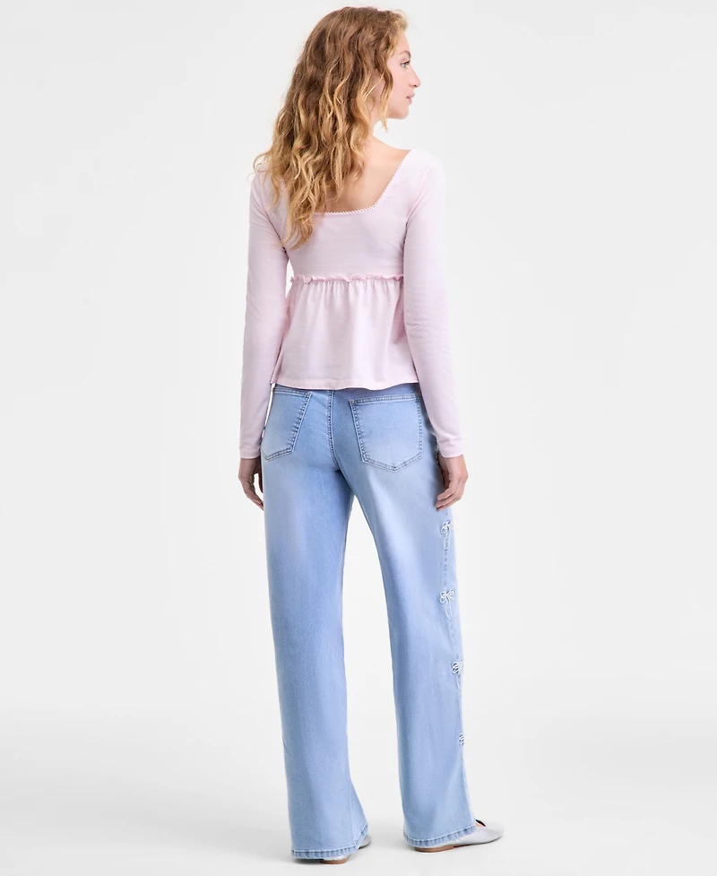 Madden Girl Juniors' Ultra 90s High-Rise Bow-Trim Jeans