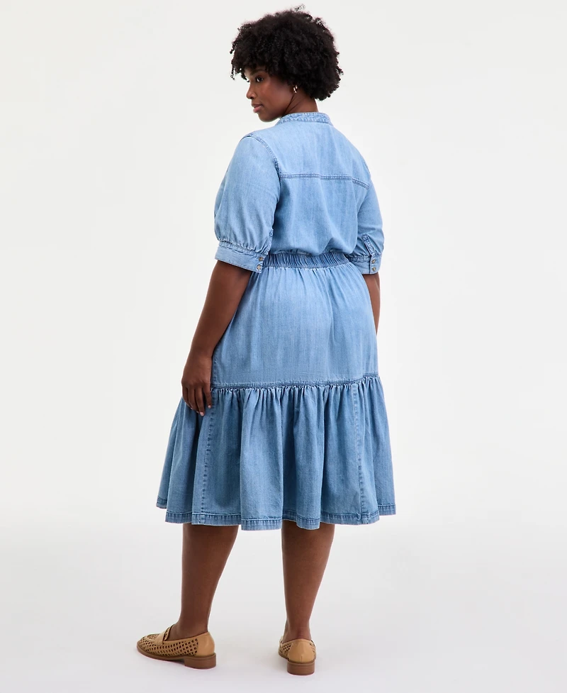 On 34th Trendy Plus Cotton Button-Front Tiered Midi Dress, Macy's Exclusive