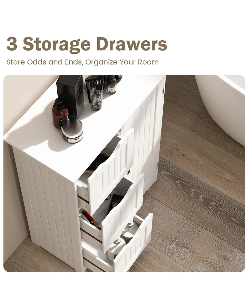 Volenca Bathroom Floor Cabinet Side Storage Cabinet with 3 Drawers and 1 Cupboard