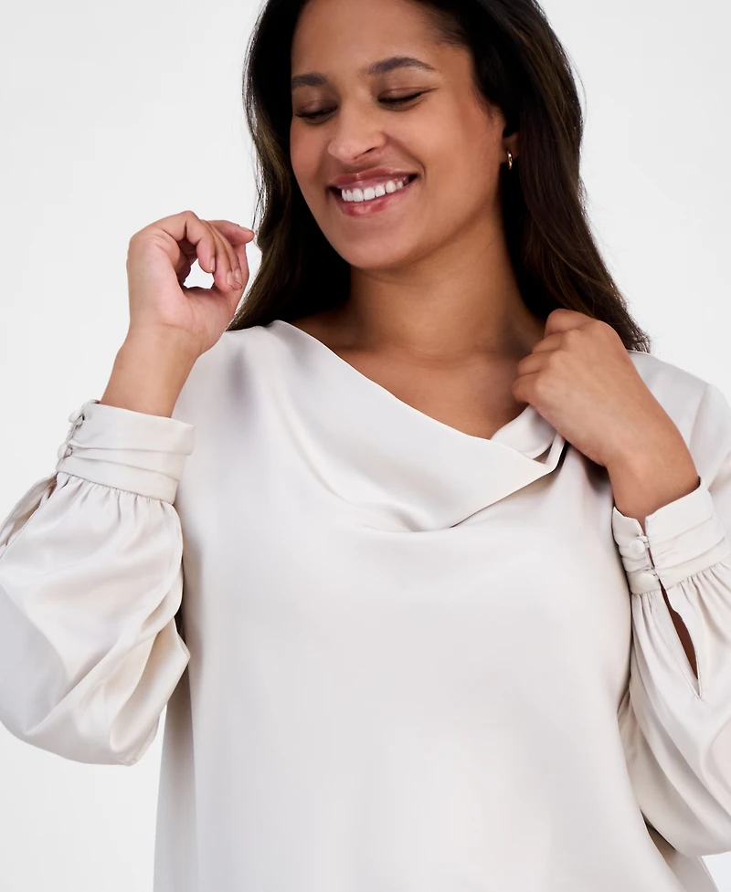 Anne Klein Plus Cowl-Neck Matte Satin Blouse