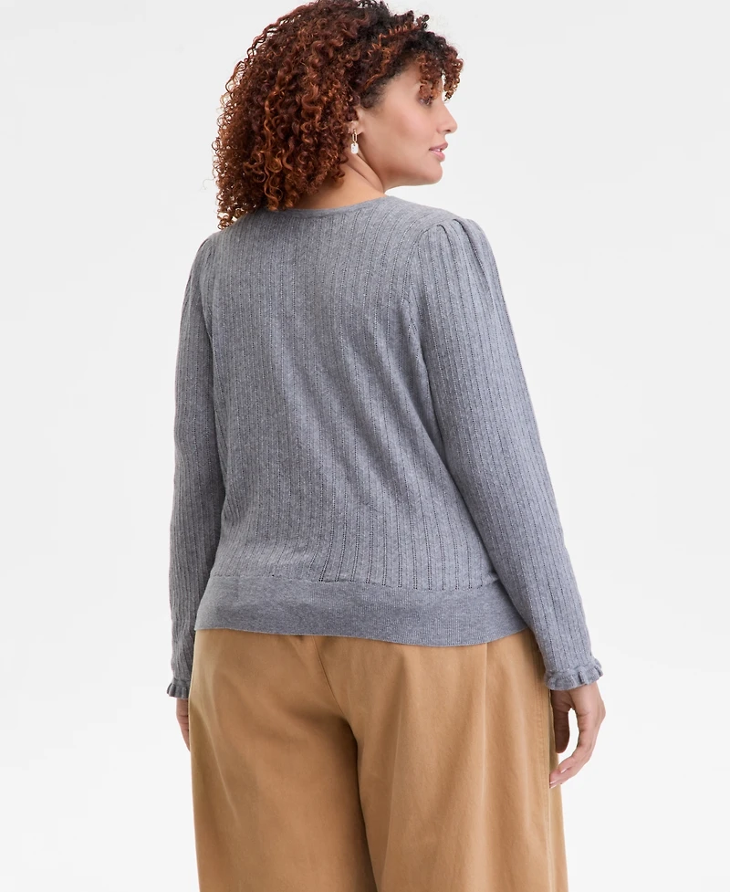 On 34th Trendy Plus Puff-Shoulder Pointelle Cardigan, Macy's Exclusive