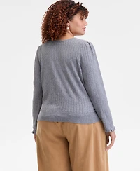 On 34th Trendy Plus Puff-Shoulder Pointelle Cardigan, Macy's Exclusive
