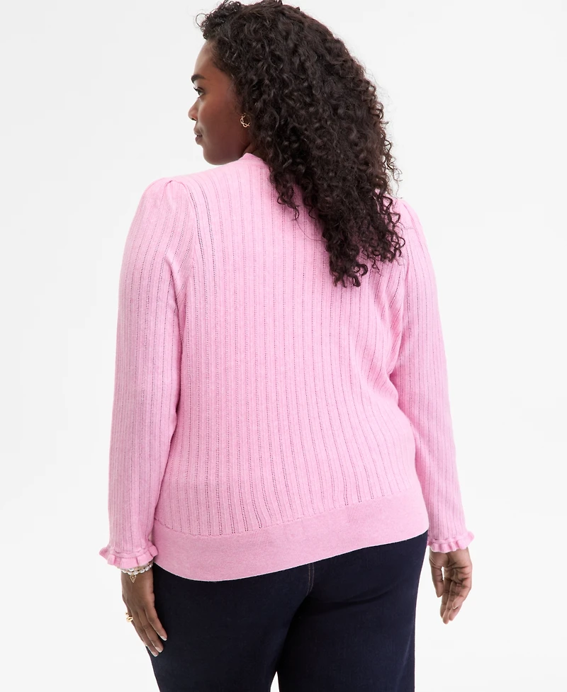 On 34th Trendy Plus Puff-Shoulder Pointelle Cardigan, Macy's Exclusive