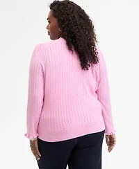 On 34th Trendy Plus Puff-Shoulder Pointelle Cardigan, Macy's Exclusive