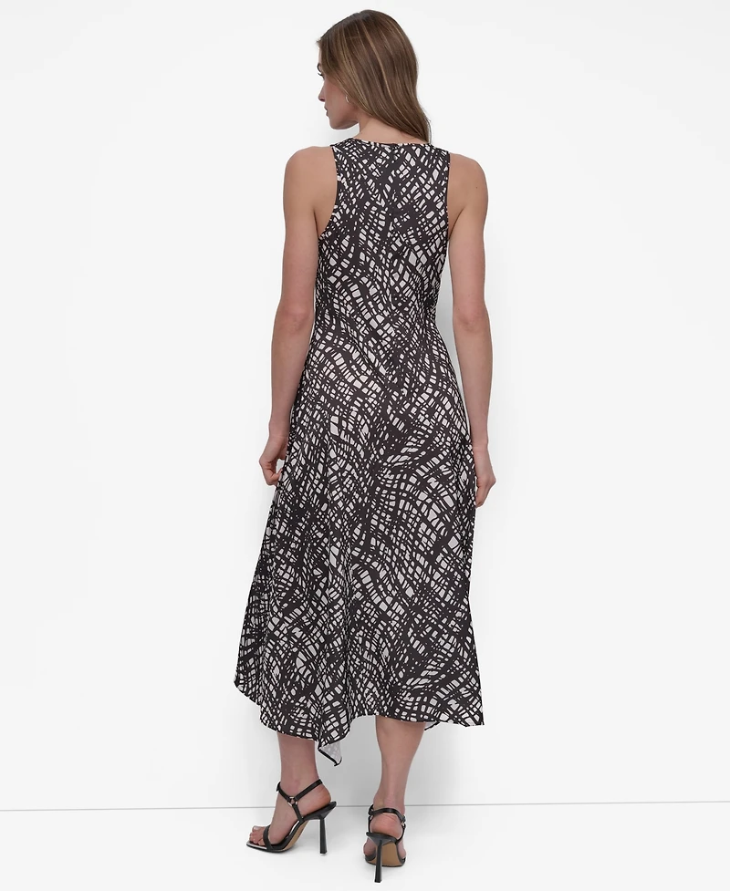 Dkny Women's Printed Crewneck High-Low Hem Midi Dress