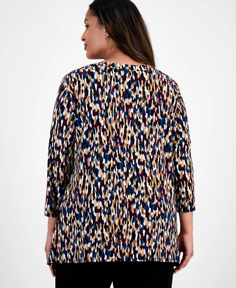 Ak Anne Klein Plus Printed Asymmetric-Hem Tunic
