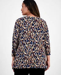 Ak Anne Klein Plus Printed Asymmetric-Hem Tunic