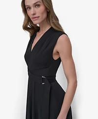 Dkny Women's V-Neck Sleeveless Belted High-Low Hem Dress