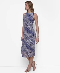 Dkny Women's Printed Ruched Sleeveless Midi Dress
