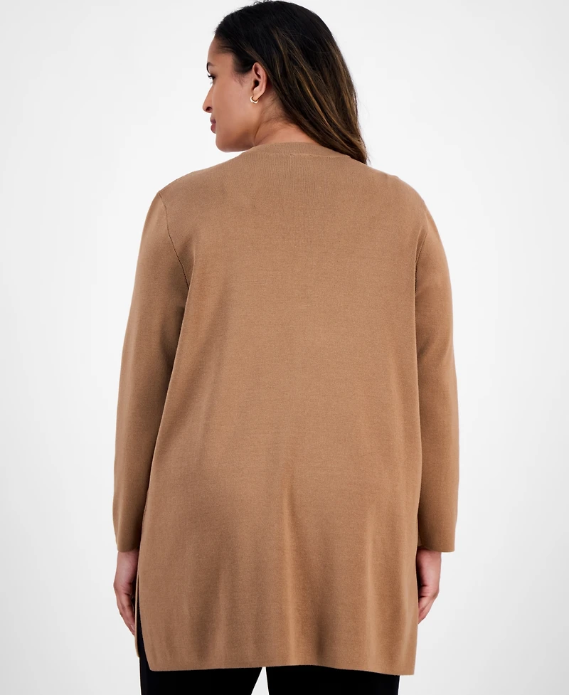 Ak Anne Klein Plus Kissing-Front Side-Slit Cardigan