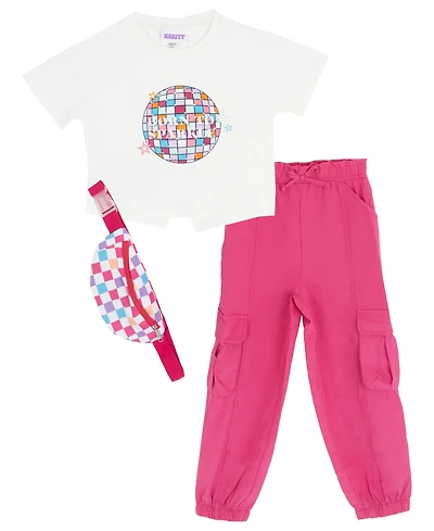 Rare Editions Toddler and Little Girls 3-Piece Born to Sparkle T-Shirt, Cargo Pants Bag Set