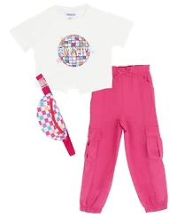 Rare Editions Toddler and Little Girls 3-Piece Born to Sparkle T-Shirt, Cargo Pants Bag Set