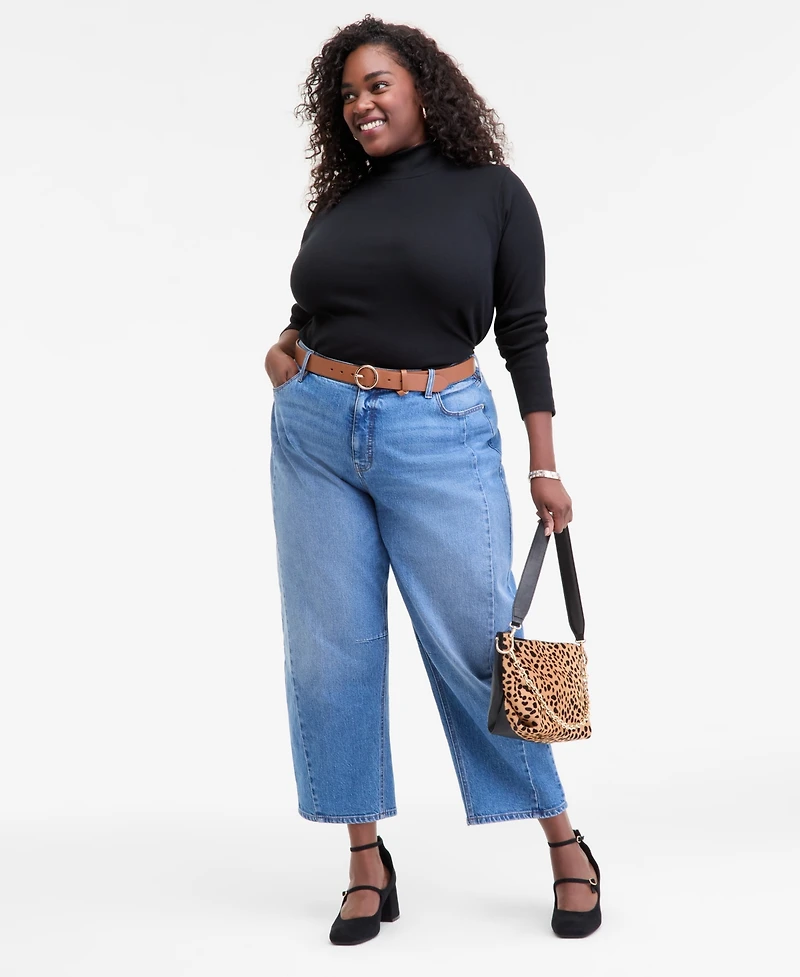 On 34th Trendy Plus Size Mock Neck Micro-Rib Top, Macy's Exclusive