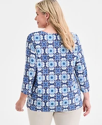 Jm Collection Plus Printed Jacquard Top, Macy's Exclusive