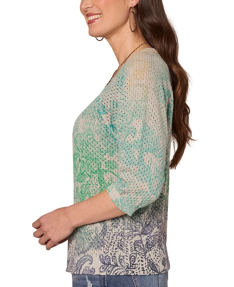 Democracy Women's Printed Round-Neck Dolman-Sleeve Sweater