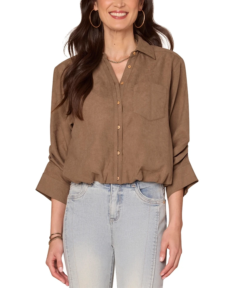 Democracy Women's Spread-Collar Button-Front Top