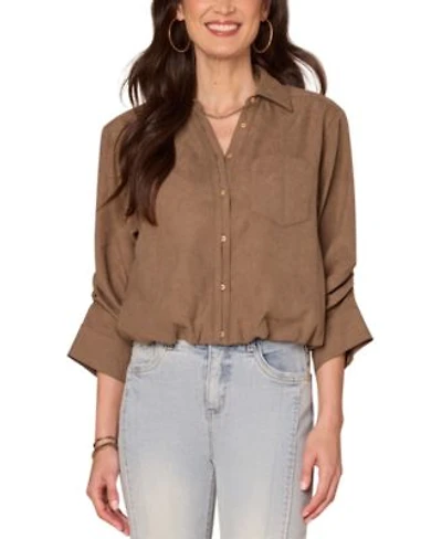 Democracy Womens Spread Collar Button Front Top Ps Xl