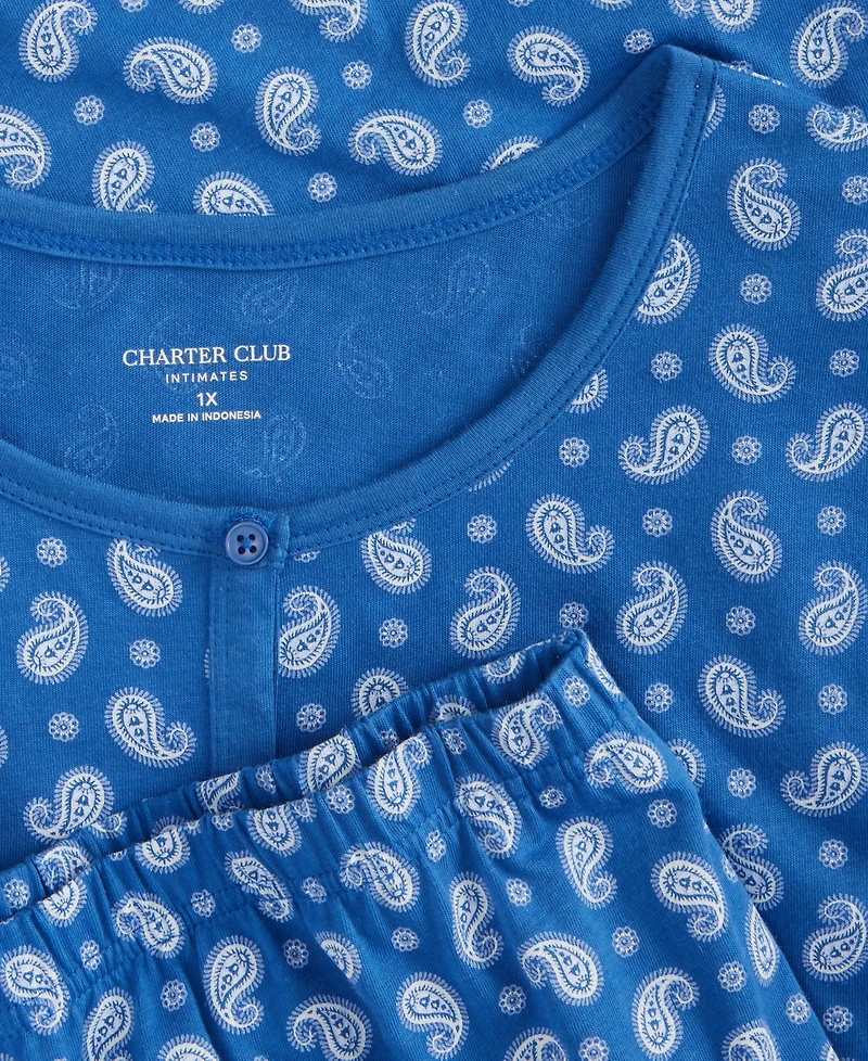 Charter Club Plus Cotton Essential Button-Down Pajama Set, Created for Macy's
