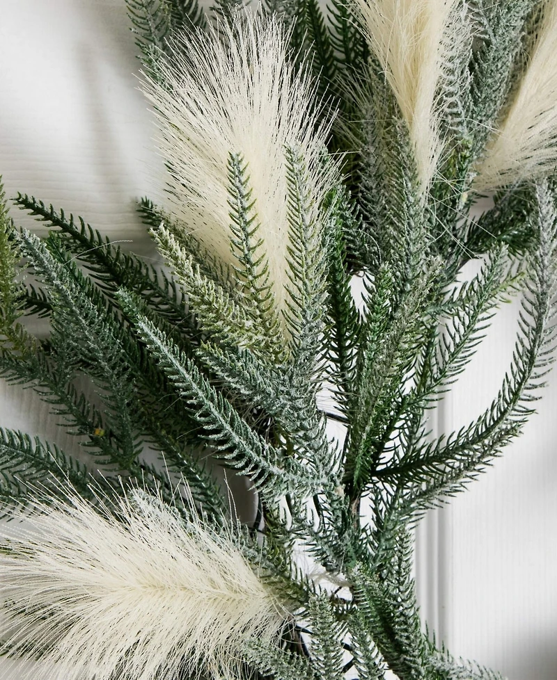 Nearly Natural 24" Artificial Balsam Fir Pine and Pampas Wreath Led Lights