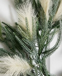Nearly Natural 24" Artificial Balsam Fir Pine and Pampas Wreath Led Lights
