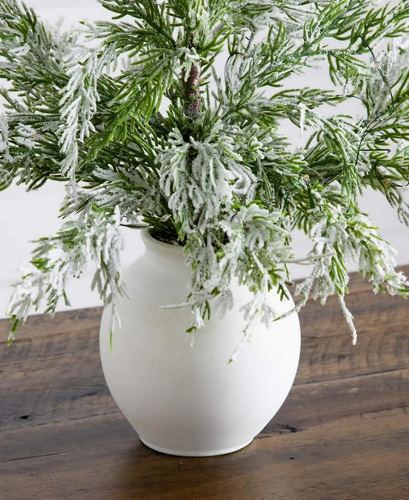 Nearly Natural 18" Pre-Lit Artificial Snowed Cypress Christmas Tree Led Lights in Ceramic Planter