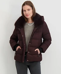 Tahari Women's Faux-Fur-Collar Hooded Puffer Coat