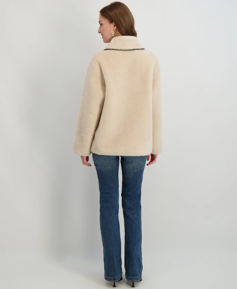Tahari Women's Reversible Faux-Shearling Button-Front Coat