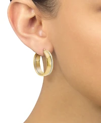 Polished Striped Small Hoop Earrings in 14k Two-Tone Gold, 0.75"