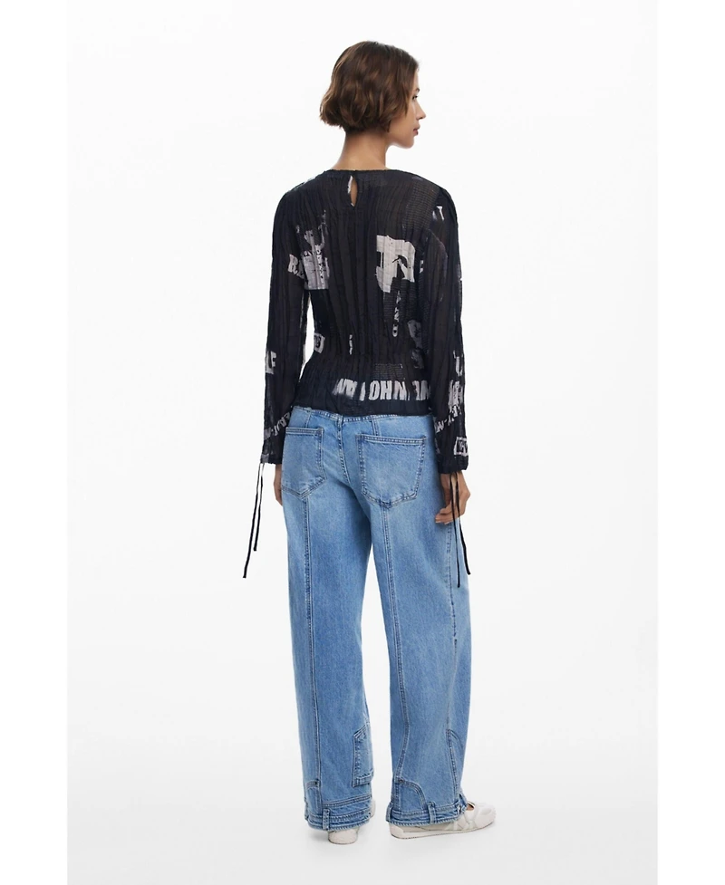 Desigual Women's Newspaper pleated blouse