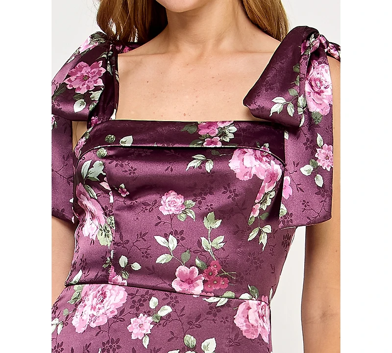 Row A Juniors' Satin Printed Fit & Flare Midi Dress