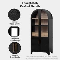 Casainc 71" Arched Kitchen Pantry Cabinet with Door Shelves, Glass Door, Hidden Drawer, Open Adjustable Shelves
