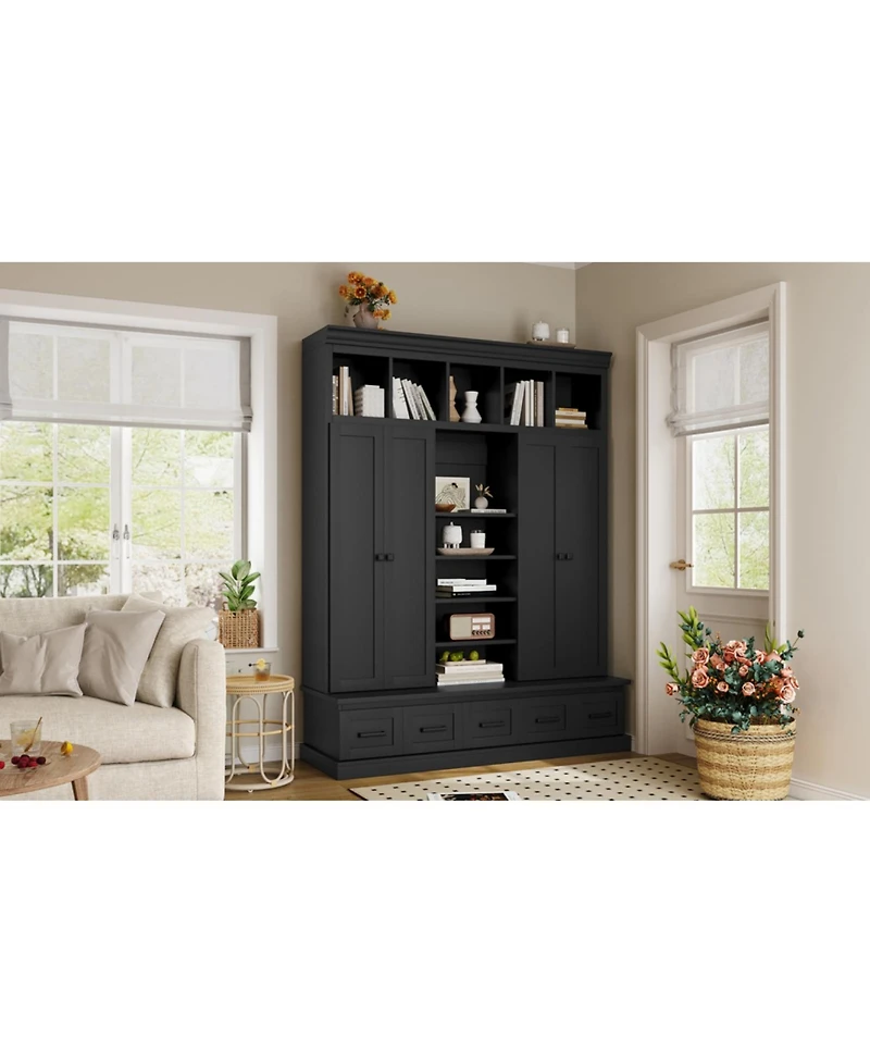 Streamdale Furniture Hall Tree Bench with Cubbies Doors Drawers & Shelves