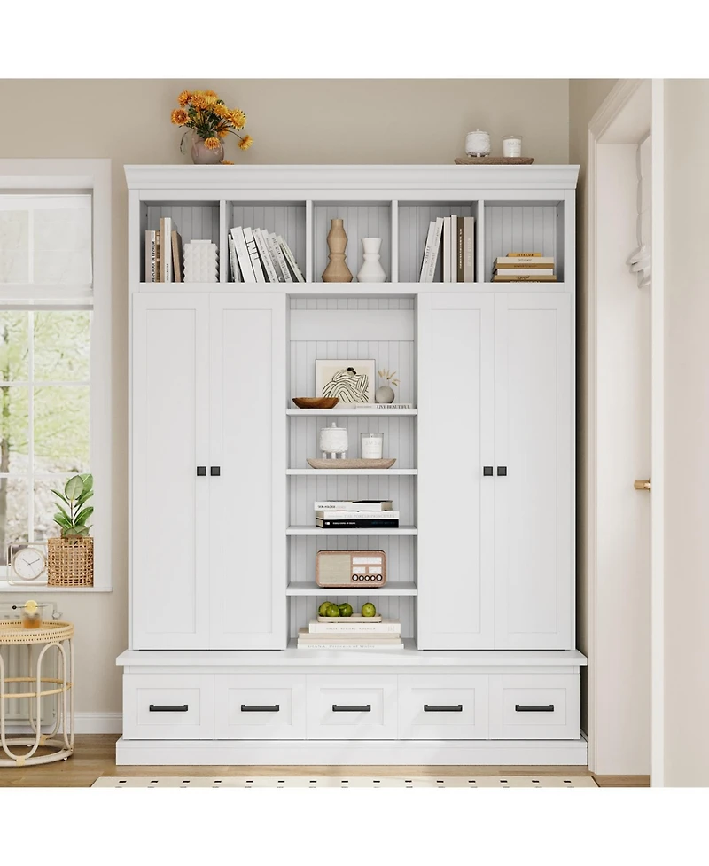 Streamdale Furniture Hall Tree Bench with Cubbies Doors Drawers & Shelves