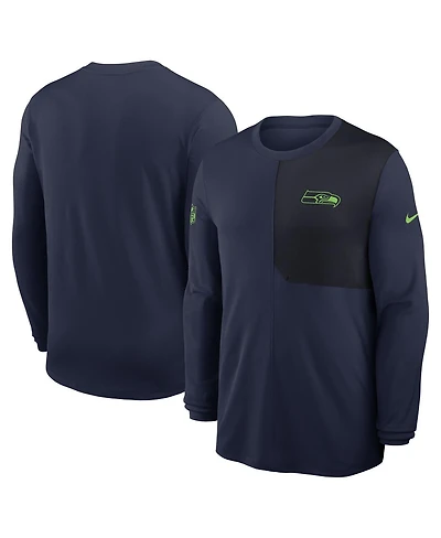 Nike Men's College Navy Seattle Seahawks Sideline Coach Uv Performance Long Sleeve T-Shirt