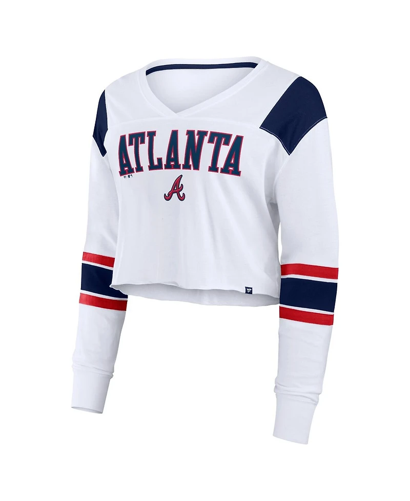 Fanatics Women's White Atlanta Braves Stretch Cropped Fashion Long Sleeve T-Shirt