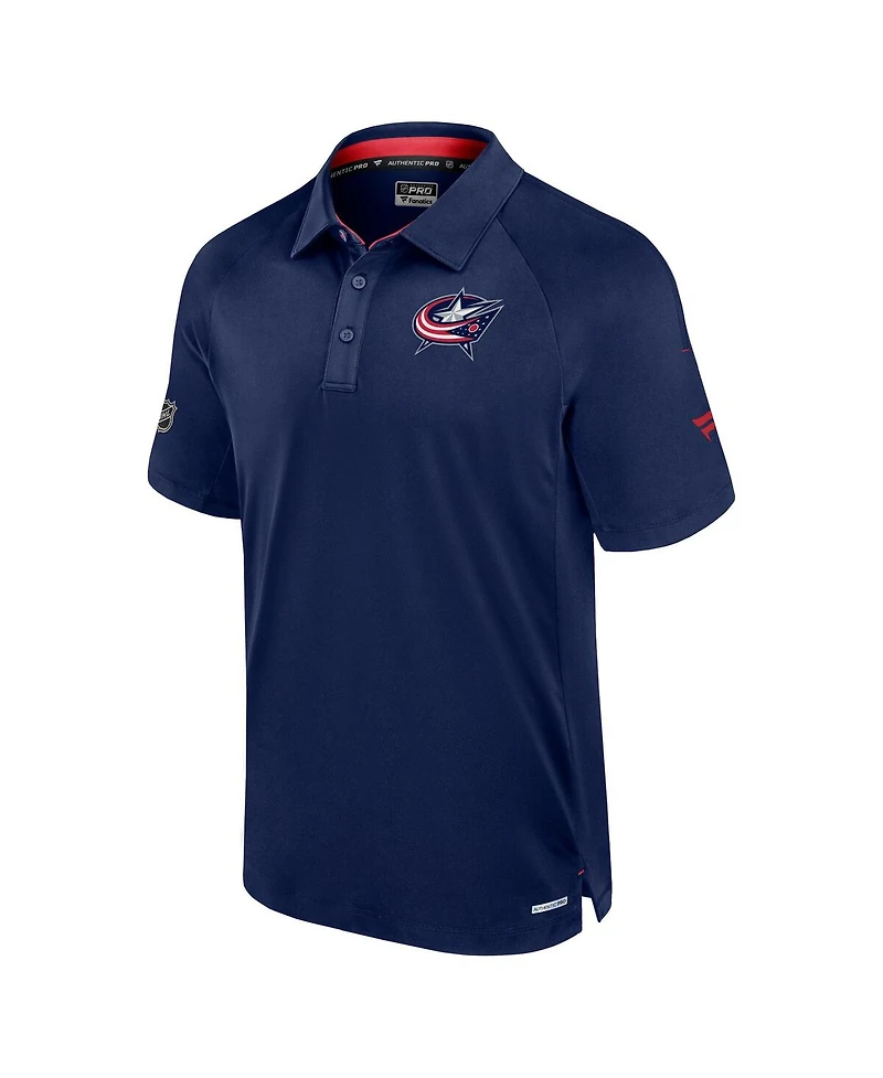 Fanatics Men's Navy Columbus Blue Jackets Authentic Pro Rink Raglan Polo Shirt