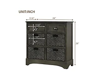 Casainc Rustic Storage Cabinet with Two Drawers and Four Classic Rattan Basket