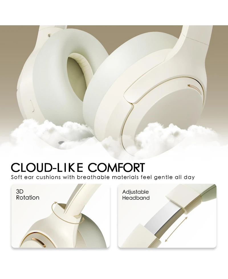 Sugift Beige Over-Ear Bluetooth Headphones with Noise Cancellation