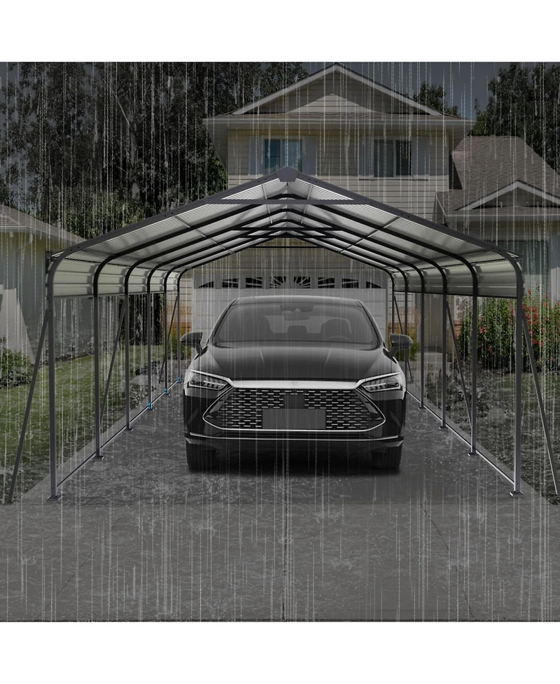 Streamdale Furniture Metal Carport 13x26.5 Ft Heavy Duty Galvanized Steel Roof Gray