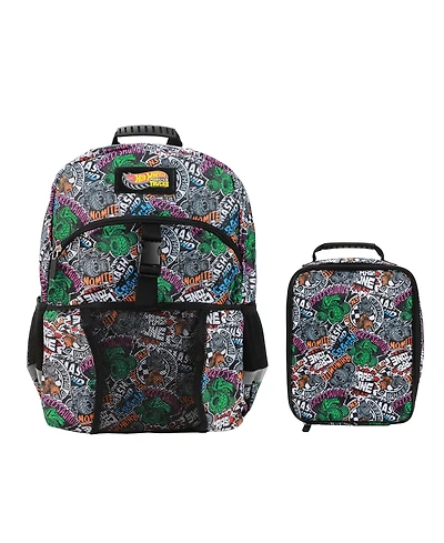 Hot Wheels Cars & Titles All-Over Print 16" Backpack & Lunch Kit Set