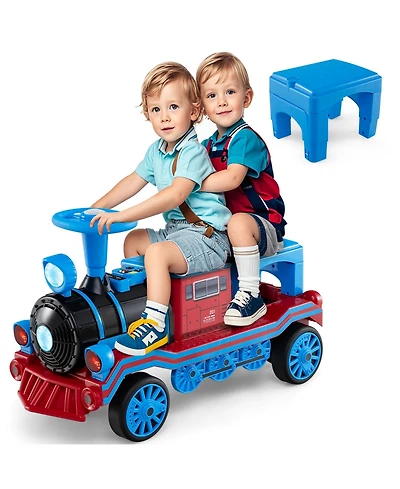 Gymax 12V 2-Seater Ride on Toy w/ Train Whistle Led Lights Music & Usb Port