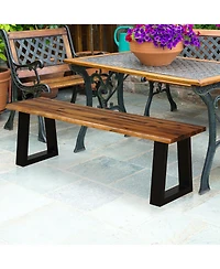 Gymax 2 Pcs Solid Acacia Wood Patio Bench Dining Bench Outdoor W/Rustic Metal Legs
