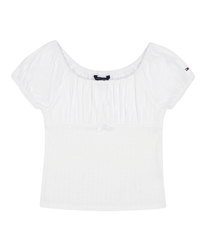 Tommy Hilfiger Big Girls Pointelle Puff Sleeve Top