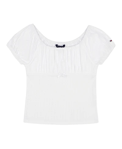 Tommy Hilfiger Big Girls Pointelle Puff Sleeve Top
