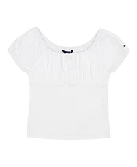 Tommy Hilfiger Big Girls Pointelle Puff Sleeve Top