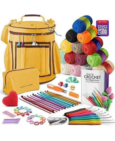 Hearth & Harbor Crochet Starter Kit for Beginners Adults Kids with Video Tutorials - Amigurumi Crocheting Yarn Bag