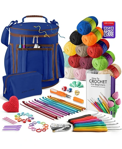 Hearth & Harbor Crochet Starter Kit for Beginners Adults & Kids with Video Tutorials - Amigurumi & Crocheting Kit - with Yarn & Crochet Bag