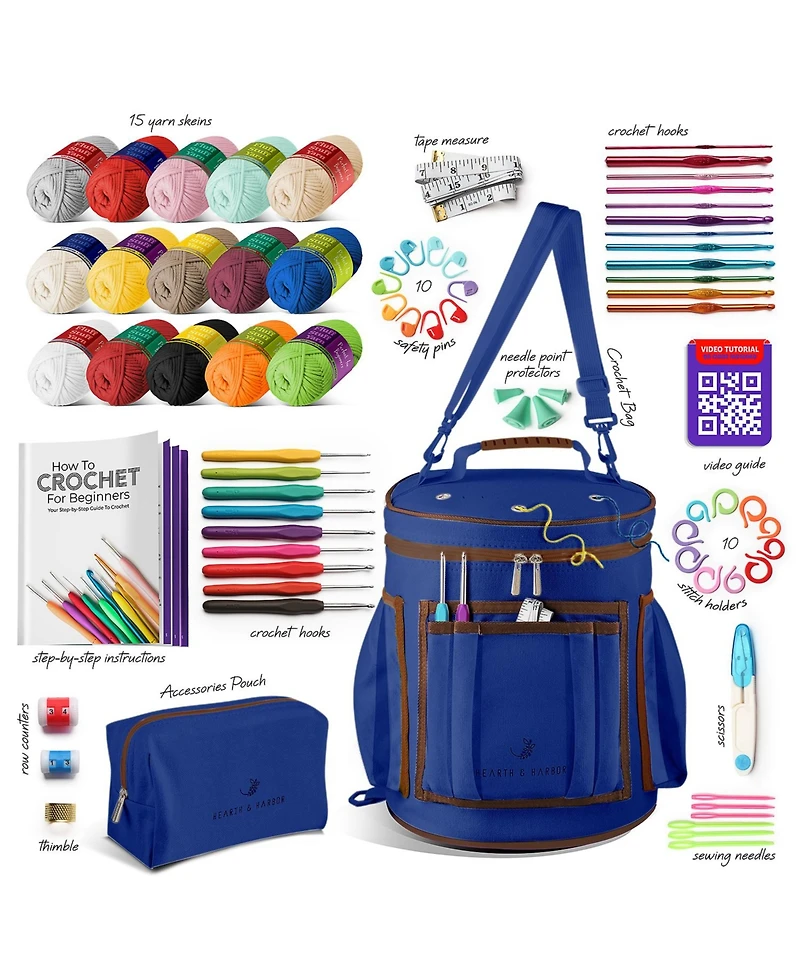 Hearth & Harbor Crochet Starter Kit for Beginners Adults & Kids with Video Tutorials - Amigurumi & Crocheting Kit - with Yarn & Crochet Bag