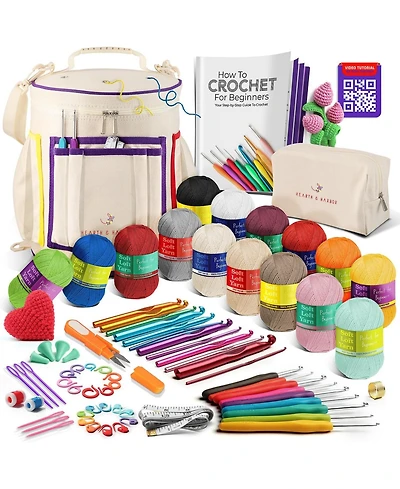Hearth & Harbor Crochet Starter Kit for Beginners Adults & Kids with Video Tutorials - Amigurumi & Crocheting Kit - with Yarn & Crochet Bag