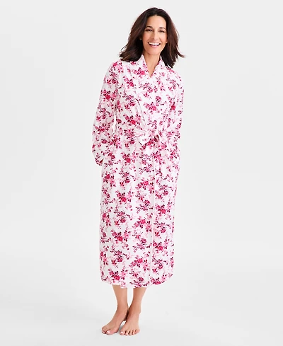 Charter Club Women's Belted Floral Flannel Robe Sleepwear